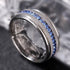 Men's 8mm Brushed Titanium Steel Blue Sapphire CZ Comfort-Fit Wedding Band